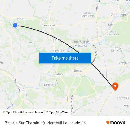 Bailleul-Sur-Therain to Nanteuil-Le-Haudouin map