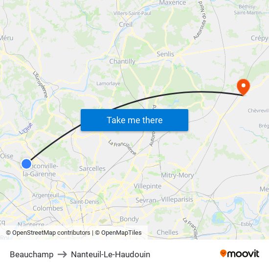 Beauchamp to Nanteuil-Le-Haudouin map