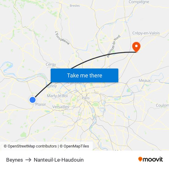 Beynes to Nanteuil-Le-Haudouin map