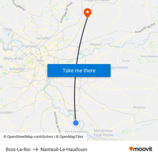 Bois-Le-Roi to Nanteuil-Le-Haudouin map