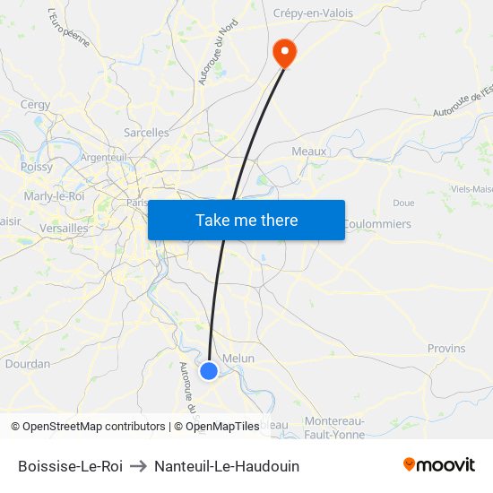 Boissise-Le-Roi to Nanteuil-Le-Haudouin map