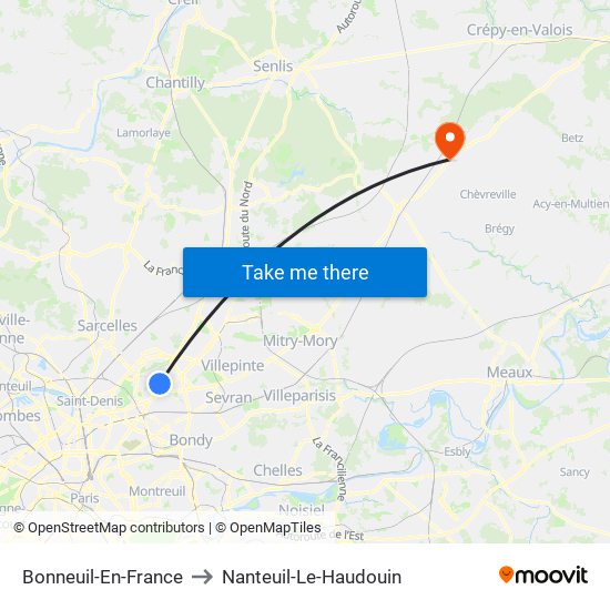 Bonneuil-En-France to Nanteuil-Le-Haudouin map