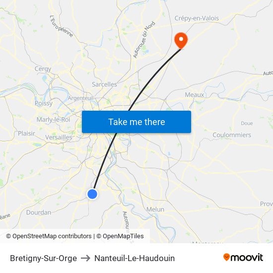 Bretigny-Sur-Orge to Nanteuil-Le-Haudouin map