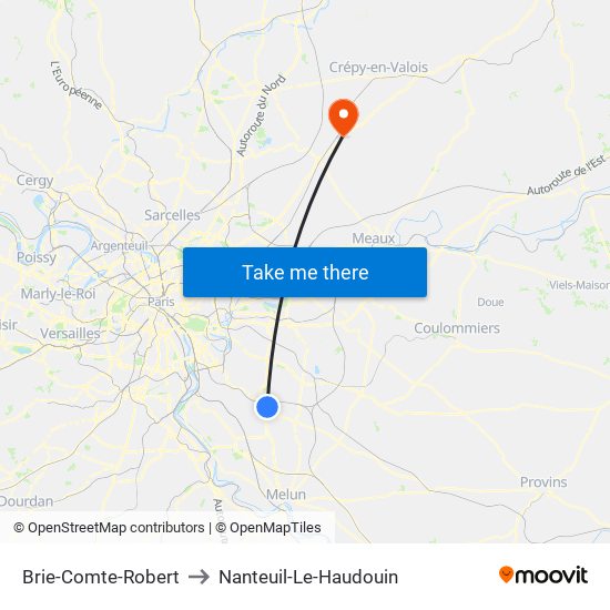 Brie-Comte-Robert to Nanteuil-Le-Haudouin map