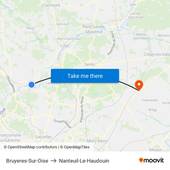 Bruyeres-Sur-Oise to Nanteuil-Le-Haudouin map