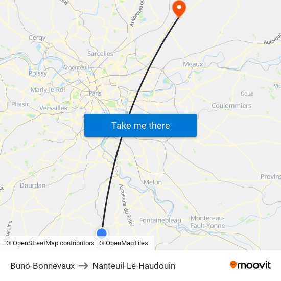 Buno-Bonnevaux to Nanteuil-Le-Haudouin map