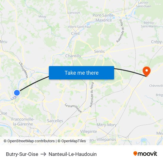 Butry-Sur-Oise to Nanteuil-Le-Haudouin map