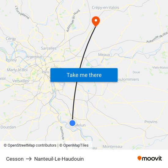 Cesson to Nanteuil-Le-Haudouin map