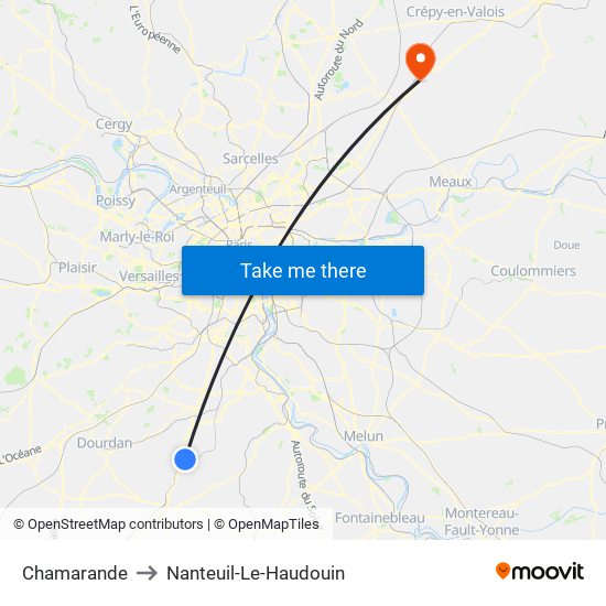 Chamarande to Nanteuil-Le-Haudouin map