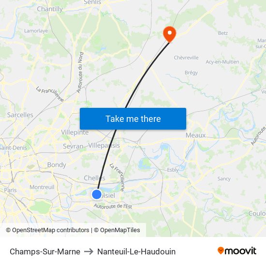 Champs-Sur-Marne to Nanteuil-Le-Haudouin map