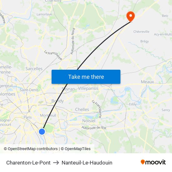 Charenton-Le-Pont to Nanteuil-Le-Haudouin map