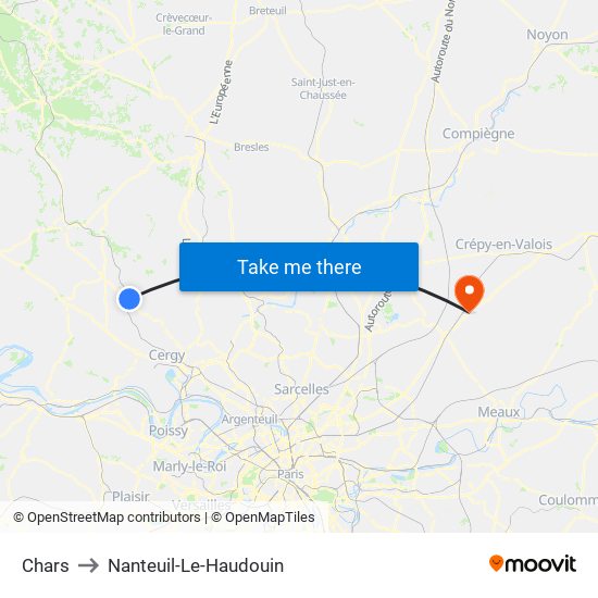 Chars to Nanteuil-Le-Haudouin map
