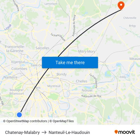 Chatenay-Malabry to Nanteuil-Le-Haudouin map