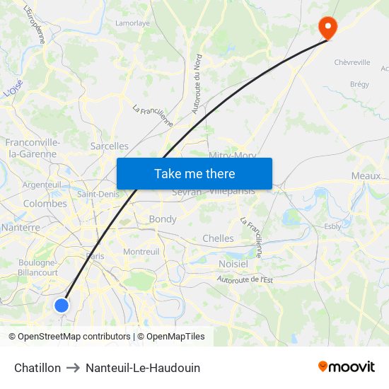Chatillon to Nanteuil-Le-Haudouin map