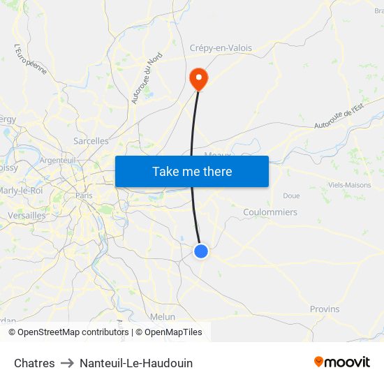 Chatres to Nanteuil-Le-Haudouin map
