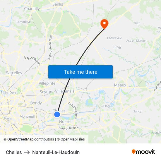 Chelles to Nanteuil-Le-Haudouin map