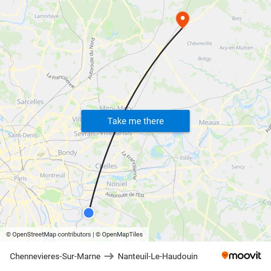 Chennevieres-Sur-Marne to Nanteuil-Le-Haudouin map