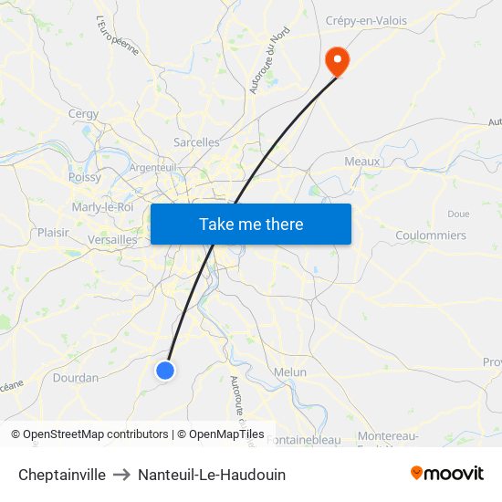 Cheptainville to Nanteuil-Le-Haudouin map