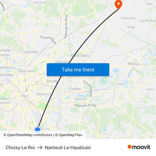 Choisy-Le-Roi to Nanteuil-Le-Haudouin map