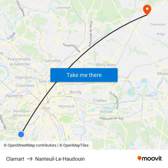 Clamart to Nanteuil-Le-Haudouin map