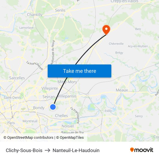 Clichy-Sous-Bois to Nanteuil-Le-Haudouin map