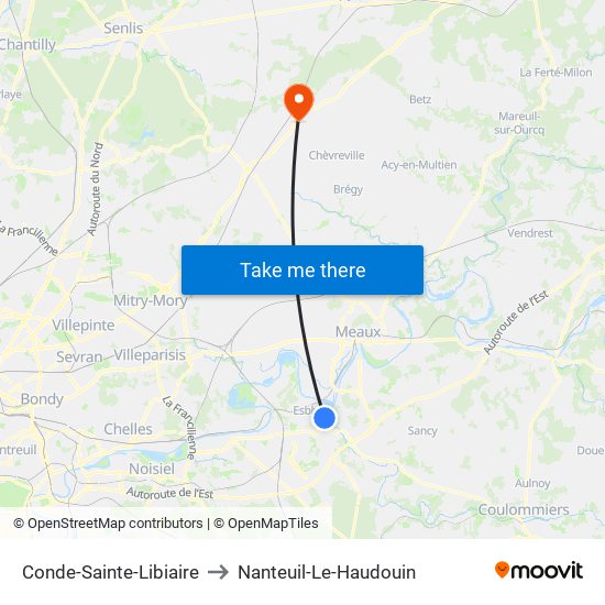 Conde-Sainte-Libiaire to Nanteuil-Le-Haudouin map