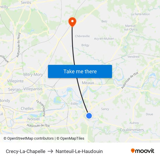 Crecy-La-Chapelle to Nanteuil-Le-Haudouin map