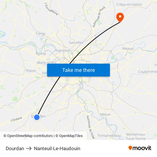 Dourdan to Nanteuil-Le-Haudouin map