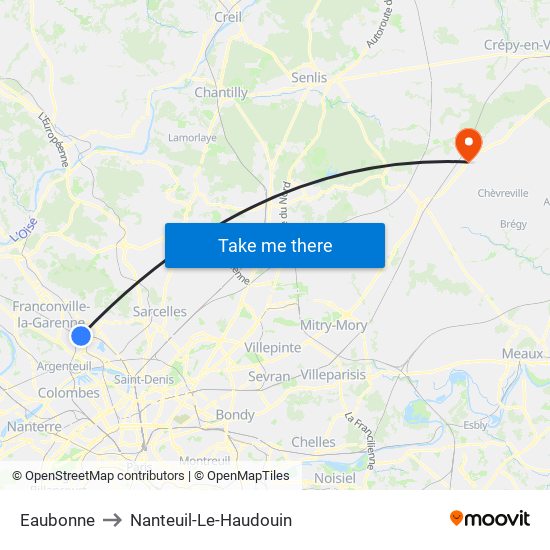 Eaubonne to Nanteuil-Le-Haudouin map