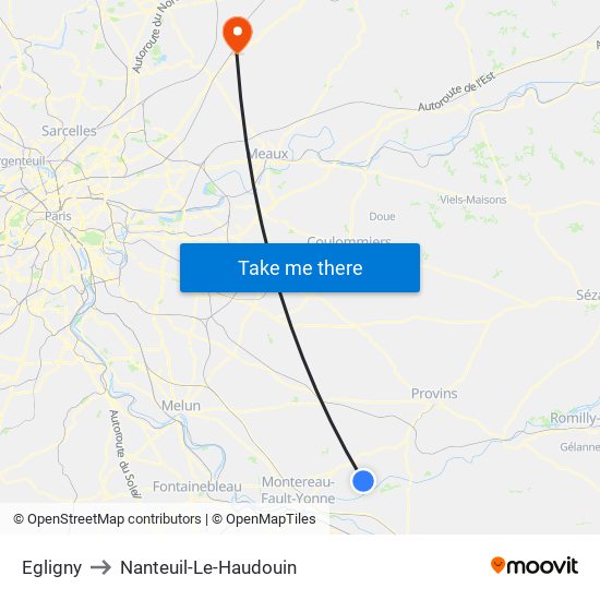 Egligny to Nanteuil-Le-Haudouin map