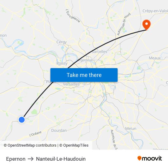 Epernon to Nanteuil-Le-Haudouin map