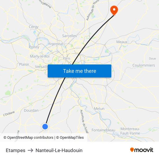 Etampes to Nanteuil-Le-Haudouin map