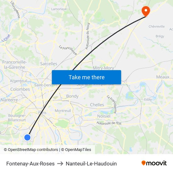 Fontenay-Aux-Roses to Nanteuil-Le-Haudouin map