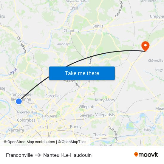Franconville to Nanteuil-Le-Haudouin map