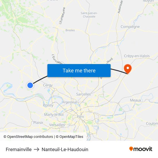 Fremainville to Nanteuil-Le-Haudouin map