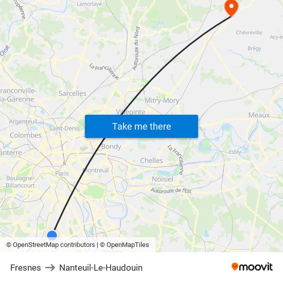 Fresnes to Nanteuil-Le-Haudouin map