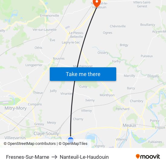 Fresnes-Sur-Marne to Nanteuil-Le-Haudouin map