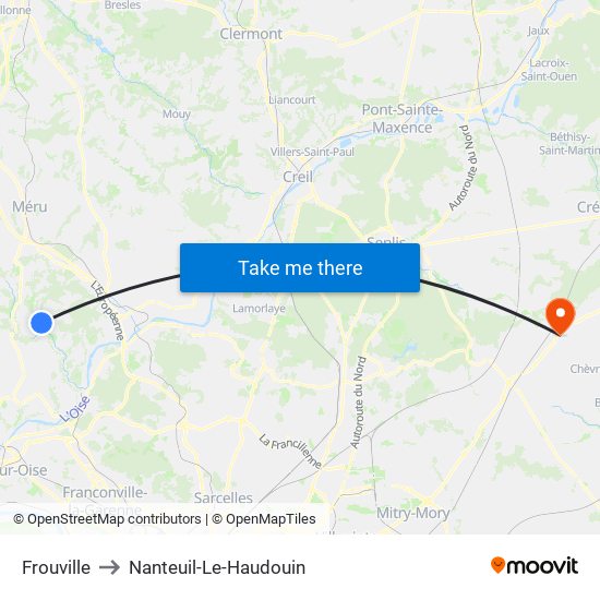 Frouville to Nanteuil-Le-Haudouin map
