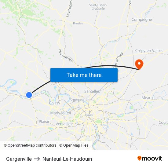 Gargenville to Nanteuil-Le-Haudouin map