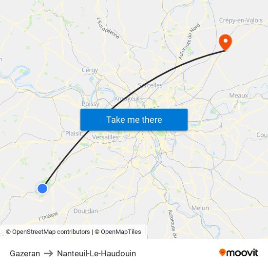 Gazeran to Nanteuil-Le-Haudouin map