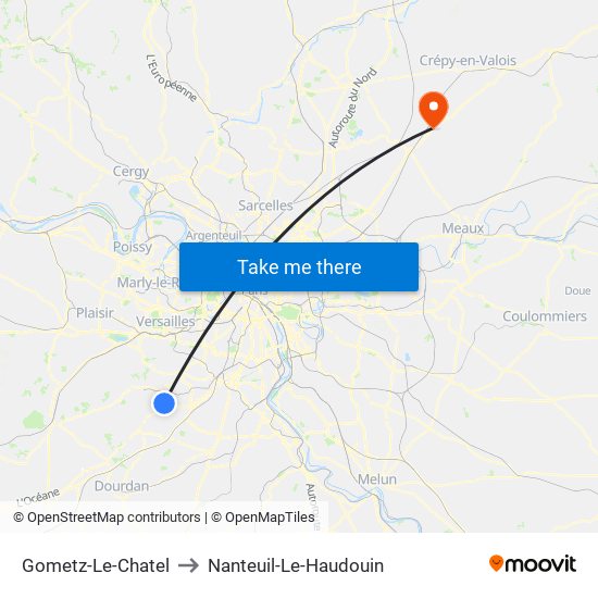 Gometz-Le-Chatel to Nanteuil-Le-Haudouin map