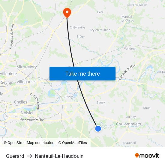 Guerard to Nanteuil-Le-Haudouin map