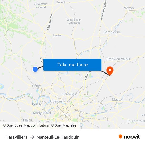 Haravilliers to Nanteuil-Le-Haudouin map