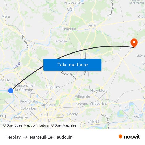 Herblay to Nanteuil-Le-Haudouin map