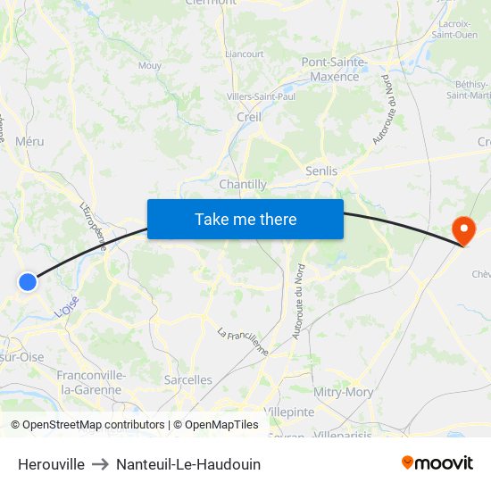 Herouville to Nanteuil-Le-Haudouin map