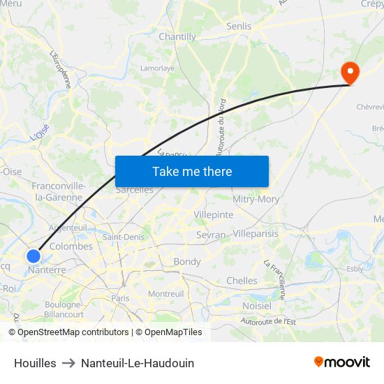 Houilles to Nanteuil-Le-Haudouin map