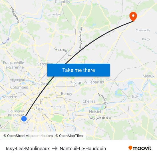 Issy-Les-Moulineaux to Nanteuil-Le-Haudouin map