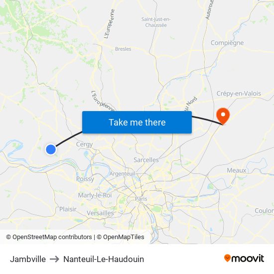 Jambville to Nanteuil-Le-Haudouin map