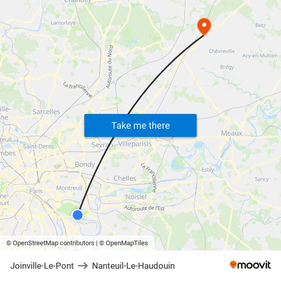 Joinville-Le-Pont to Nanteuil-Le-Haudouin map