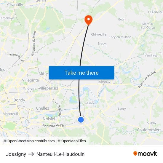 Jossigny to Nanteuil-Le-Haudouin map